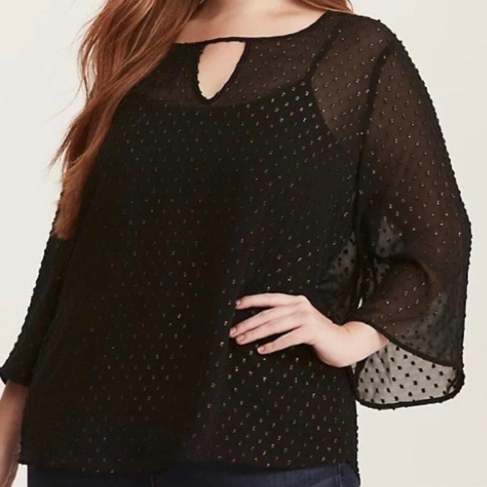 Torrid black sheer top with raised gold texture